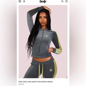 Body Velour Track Jacket - Charcoal with Lime Yellow
